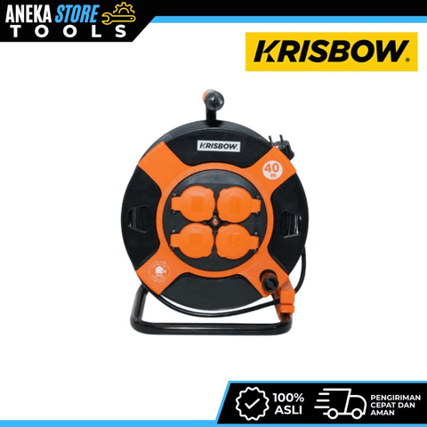 Krisbow 40 Mtr Kabel Roll 4 Socket - Hitam/oranye