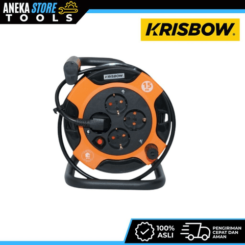 Krisbow 15 Mtr Kabel Roll 4 Socket Mini Drum - Hitam/oranye