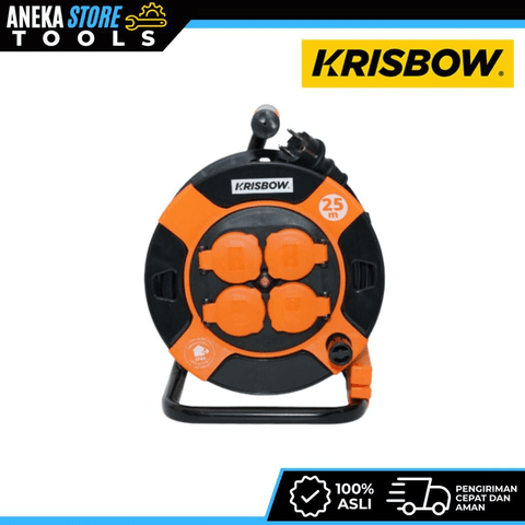 Krisbow 25 Mtr Kabel Roll 4 Socket - Hitam/oranye